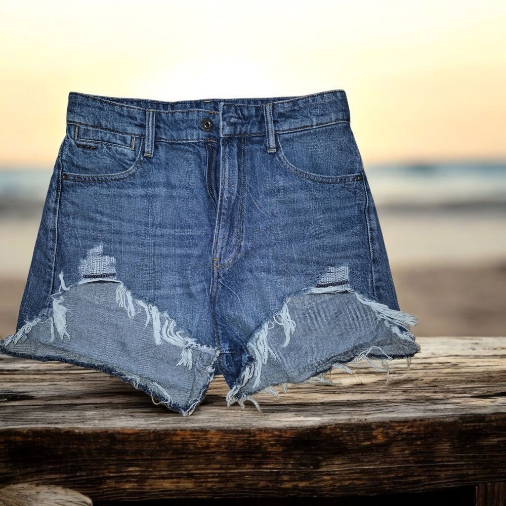 G-Star Blue Distressed Jean Shorts